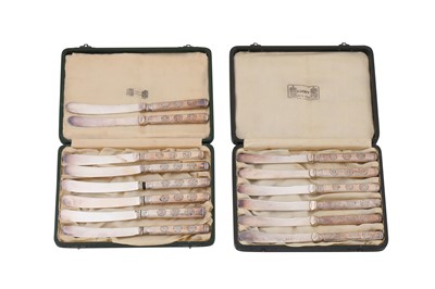 Lot 117 - Two cased set of George V sterling silver tea knives, Birmingham 1931-33 by Liberty and Co