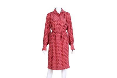 Lot 18 - Hermes Pink Silk Crepe Print Shirt Dress - Size 38