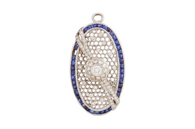 Lot 59 - A DIAMOND AND SAPPHIRE PENDANT/BROOCH