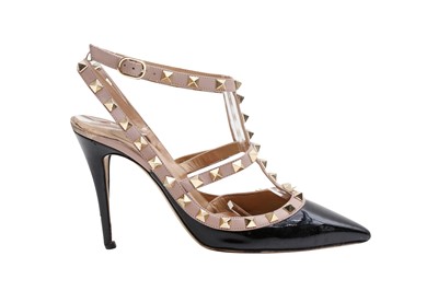 Lot 393 - Valentino Black Rockstud Caged Heeled Pump - Size 37