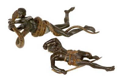 Lot 445 - A pair of fine antique cold painted bronze...
