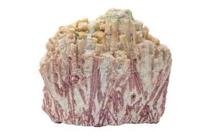 Lot 89 - A ROUGH TOURMALINE AND THREE MINERAL CRYSTALS