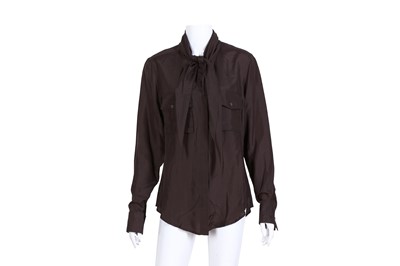 Lot 289 - Gucci Brown Silk Pussy Bow Safari Blouse - Size 44