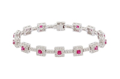Lot 344 - A DIAMOND AND RUBY BRACELET