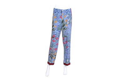 Lot 165 - Gucci Blue Silk Flora Print Trouser - Size 42
