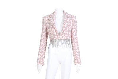 Lot 19 - Area Pink Boucle Houndstooth Cropped Blazer - Size US 0
