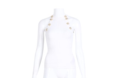 Lot 264 - Balmain White Button Embellished Rib Knit Tank - Size 34