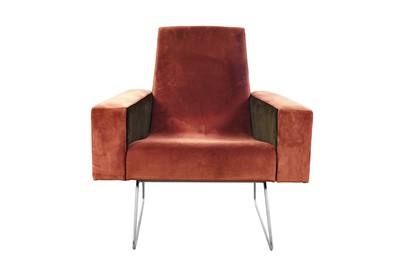 Lot 240 - A VELVET UPHOLSTERED EASY CHAIR