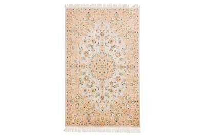 Lot 9 - A FINE PART SILK AND SIGNED KASHAN RUG, CENTRAL PERSIA