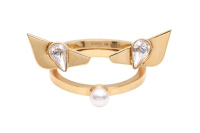 Lot 316 - Fendi Crystal Monster Eye Double Band Ring - Size M