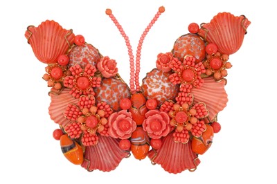 Lot 26 - A STANLEY HAGLER ORANGE BUTTERFLY BROOCH