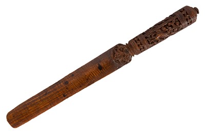 Lot 36 - A CARVED SANDALWOOD PAGE TURNER