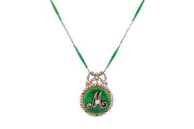 Lot 52 - AN ENAMEL, DIAMOND AND SEED PEARL PENDANT NECKLACE, EARLY 20TH CENTURY