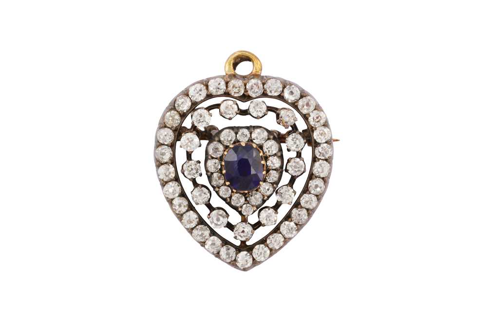 48 - A SAPPHIRE AND DIAMOND HEART BROOCH/PENDANT, LATE 19TH CENTURY