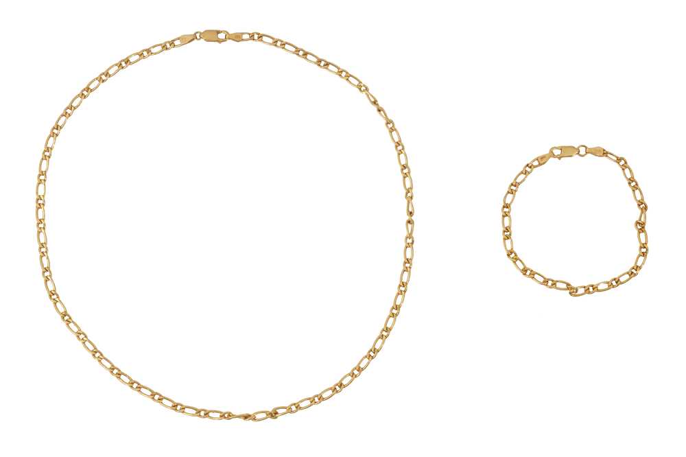 Lot 22 - A 9CT FIGARO-CHAIN BRACELET AND NECKLACE SUITE