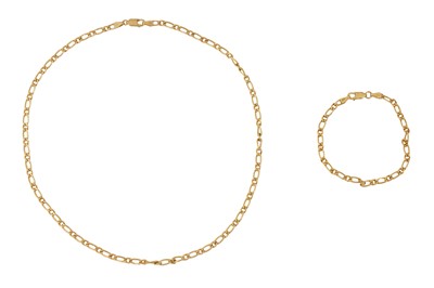 Lot 22 - A 9CT FIGARO-CHAIN BRACELET AND NECKLACE SUITE