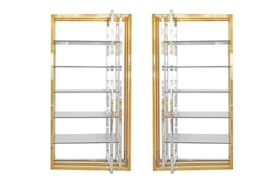 Lot 258 - A PAIR OF BRASS AND CHROME SHELVING UNITS