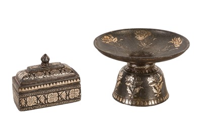 Lot 23 - A SILVER-INLAID BIDRI SPITOON AND PANDAN