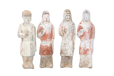 Lot 458 - FOUR CHINESE PAINTED POTTERY FIGURES