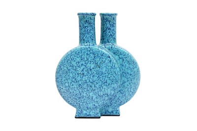 Lot 843 - A CHINESE ROBIN'S EGG-GLAZED CONJOINED DOUBLE VASE