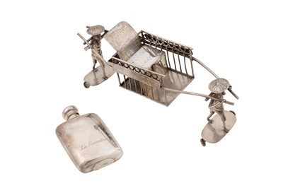 Lot 255 - An early 20th century Chinese export unmarked silver novelty cruet stand
