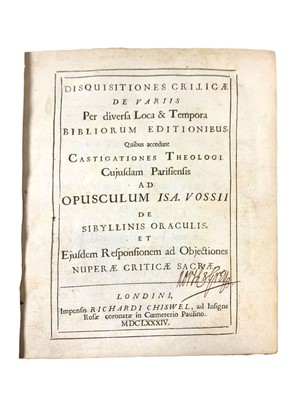 Lot 150 - Simon. Disquisitiones criticae 1684, and others