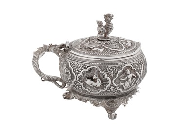 Lot 231 - A late 19th / early 20th century Burmese unmarked silver large mustard pot, Rangoon circa 1900