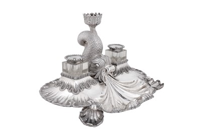Lot 187 - A large and unusual mid-19th century Indian colonial silver inkstand, Calcutta circa 1855 by Lattey Brothers and Co (active 1843-55)