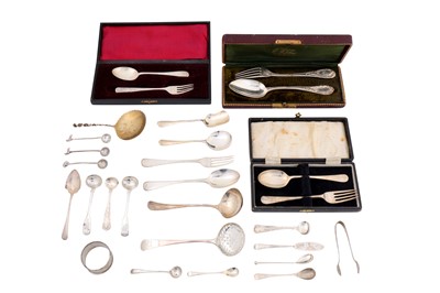 Lot 150 - A mixed group of  sterling silver flatware including a George III sugar sifter, London 1787 by Ricard Crossley