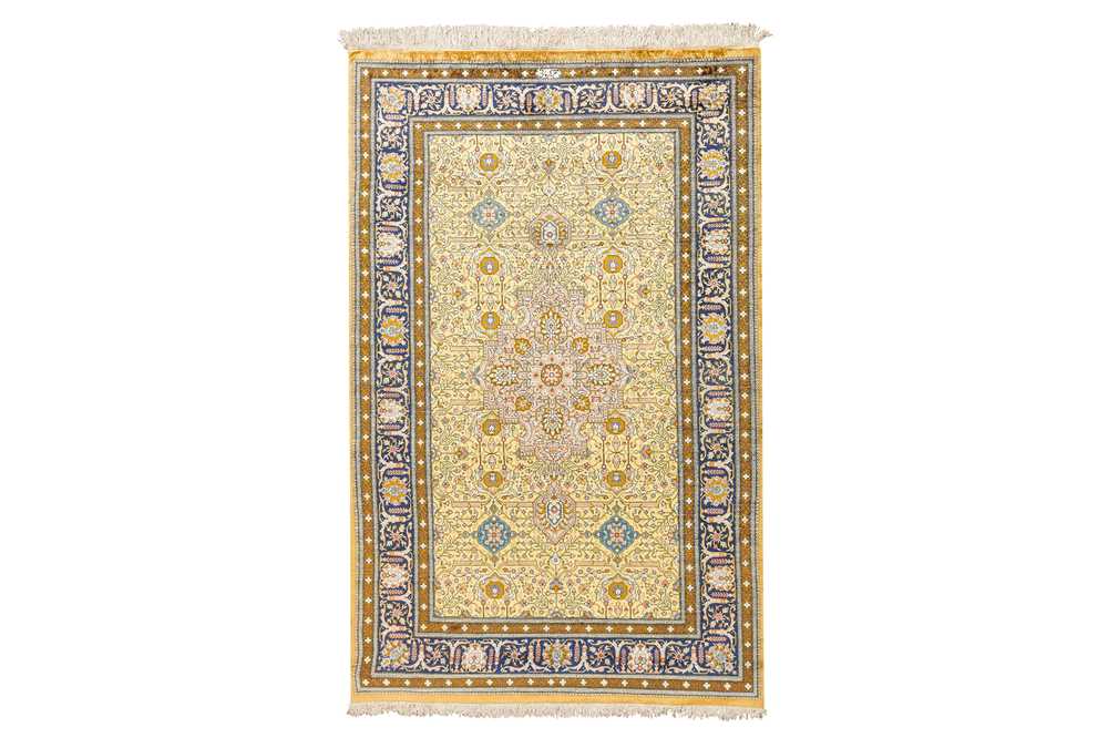 104 - AN EXTREMELY FINE SIGNED SILK QUM RUG, CENTRAL PERSIA