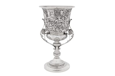 Lot 124 - A late 19th century Chinese export silver standing cup, Canton dated 1886 marked Quan Ji, retailed by Wang Hing