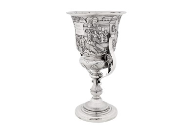 Lot 124 - A late 19th century Chinese export silver standing cup, Canton dated 1886 marked Quan Ji, retailed by Wang Hing