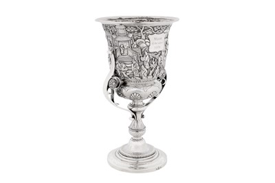 Lot 124 - A late 19th century Chinese export silver standing cup, Canton dated 1886 marked Quan Ji, retailed by Wang Hing