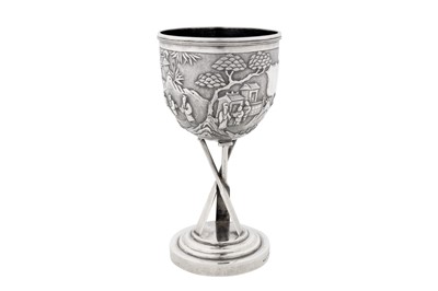 Lot 18 - A late 19th / early 20th century Chinese export silver goblet, Shanghai circa 1900, marked Ning Zhao Ji, retailed by Tien Sheng of Hong Kong