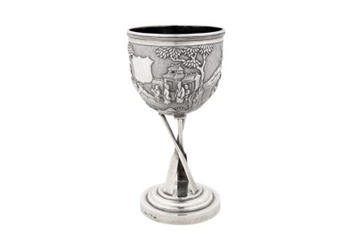 Lot 18 - A late 19th / early 20th century Chinese export silver goblet, Shanghai circa 1900, marked Ning Zhao Ji, retailed by Tien Sheng of Hong Kong