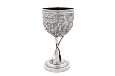 Lot 18 - A late 19th / early 20th century Chinese export silver goblet, Shanghai circa 1900, marked Ning Zhao Ji, retailed by Tien Sheng of Hong Kong
