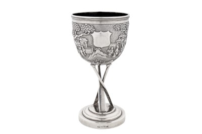 Lot 18 - A late 19th / early 20th century Chinese export silver goblet, Shanghai circa 1900, marked Ning Zhao Ji, retailed by Tien Sheng of Hong Kong
