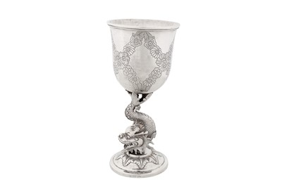 Lot 11 - A mid to late 19th century Chinese export silver goblet, Canton circa 1870-80, marked Feng Zhao Ji, retailed by Lee Ching