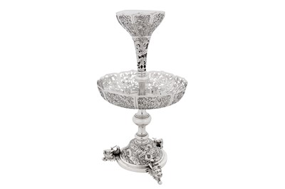 Lot 113 - An early 20th century Chinese export silver epergne centrepiece, Shanghai circa 1910, marked Kun He, retailed by Wo Shing