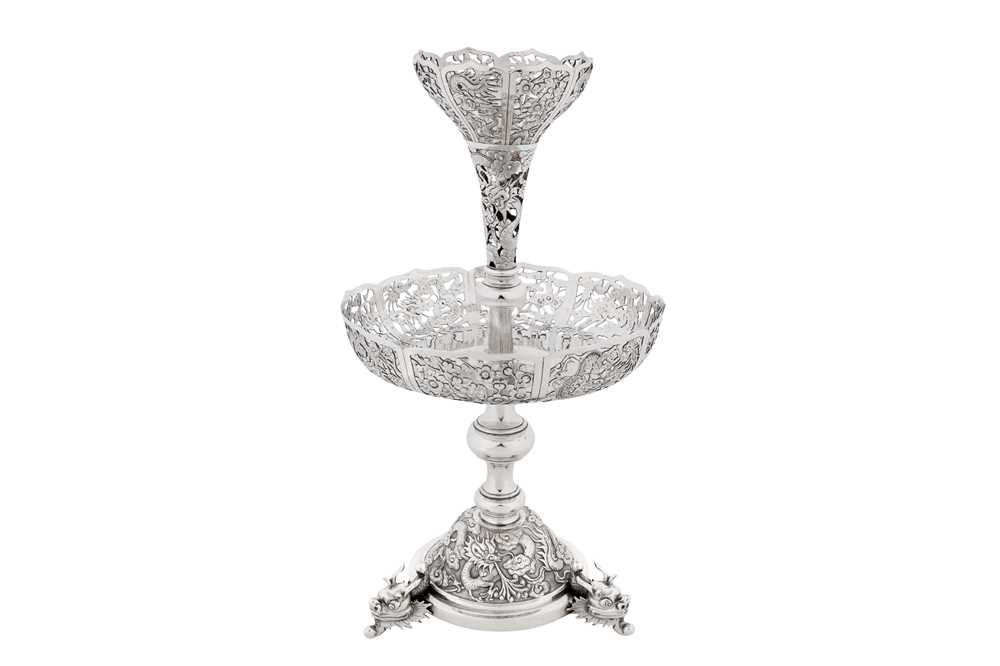 Lot 113 - An early 20th century Chinese export silver epergne centrepiece, Shanghai circa 1910, marked Kun He, retailed by Wo Shing
