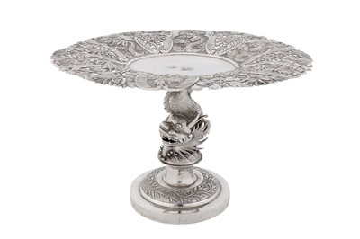 Lot 94 - A late 19th century Chinese export silver comport or footed tazza, Canton circa 1880, marked Fu Long, retailed by On Hing of Canton