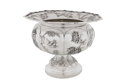 Lot 119 - An early 20th century Chinese export silver pedestal bowl, Canton circa 1920, marked Tai Chang Long, retailed by Wang Hing