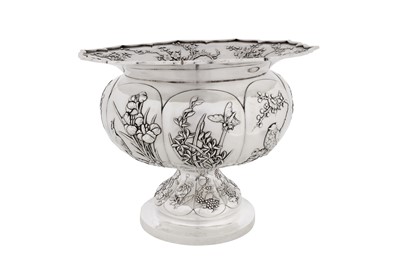 Lot 119 - An early 20th century Chinese export silver pedestal bowl, Canton circa 1920, marked Tai Chang Long, retailed by Wang Hing