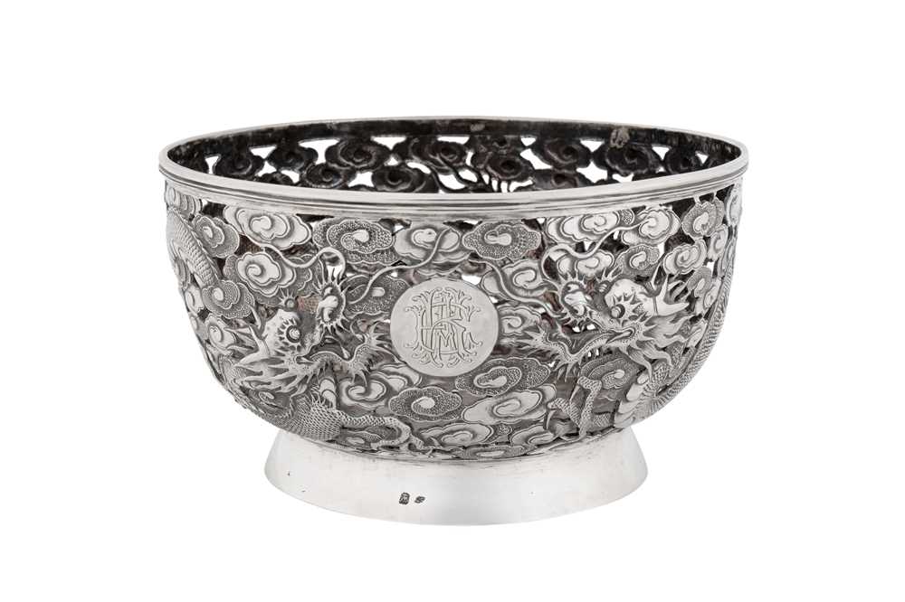 Lot 82 - A late 19th century Chinese export silver bowl, Canton circa 1890, marked Sheng, retailed by Cum Shing