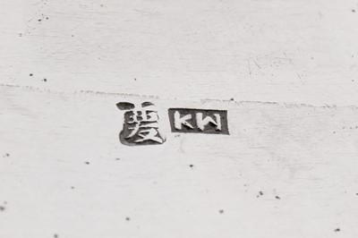 Lot 16 - An early 20th century Chinese export silver tea caddy, Shanghai or Hong Kong circa 1920, marked Qing, retailed by Kwan Wo of Canton or Hong Kong