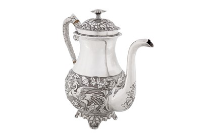 Lot 98 - A late 19th century Chinese export silver coffee pot, Shanghai circa 1880, marked Zhao Chang, retailed by Wo Shing