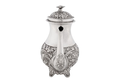 Lot 98 - A late 19th century Chinese export silver coffee pot, Shanghai circa 1880, marked Zhao Chang, retailed by Wo Shing