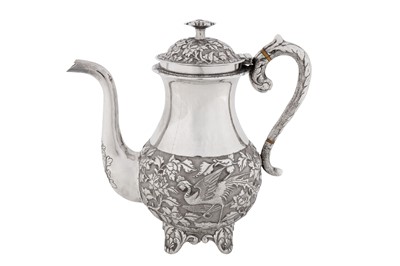 Lot 98 - A late 19th century Chinese export silver coffee pot, Shanghai circa 1880, marked Zhao Chang, retailed by Wo Shing