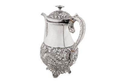 Lot 98 - A late 19th century Chinese export silver coffee pot, Shanghai circa 1880, marked Zhao Chang, retailed by Wo Shing