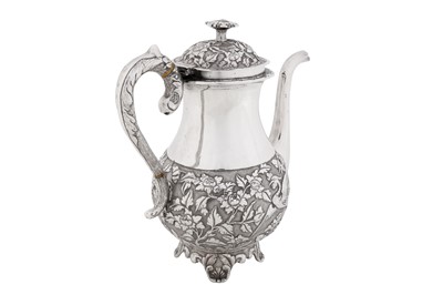 Lot 98 - A late 19th century Chinese export silver coffee pot, Shanghai circa 1880, marked Zhao Chang, retailed by Wo Shing